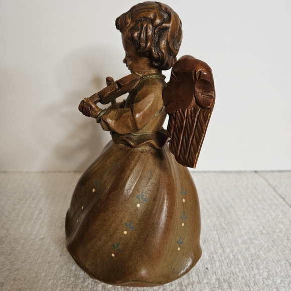 VTG THORENS HAND CARVED PAINTED MUSIC BOX ANGEL PLAYING VIOLIN SWITZERLAND - Picture 5 of 16